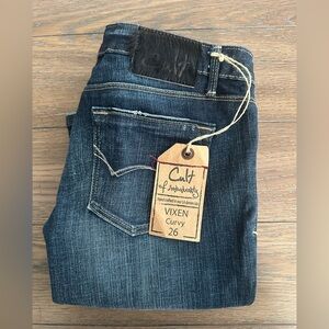 Cult of Individuality Vixen Curvy Dark Blue Flare Jeans Size 26 New With Tags